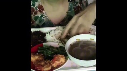 Eating Delicious Rice and Fried Prawn