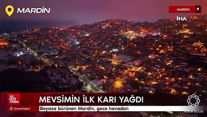 Beyaza bürünen Mardin, gece havadan