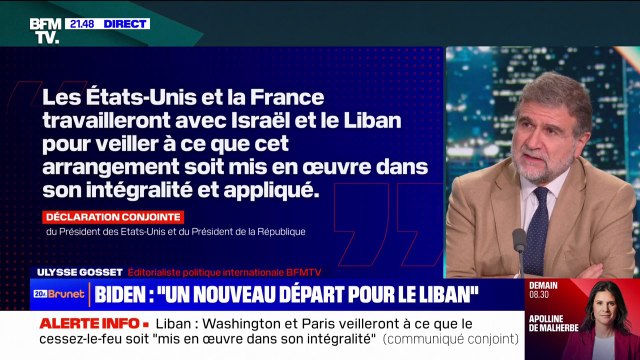 Cessez-le-feu au Liban: Les États-Unis et la France (veilleront) à ce que cet arrangement soit mis en œuvre dans son intégralité et appliqué , indique une déclaration conjointe des deux pays