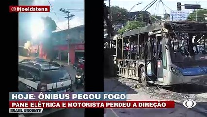 Ônibus pega fogo após pane elétrica em São Paulo