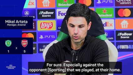 Arteta 'very pleased' after Arsenal thrash Sporting in UCL