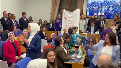 Meclis’te Aile Bakanı Göktaş’a kefenli protesto