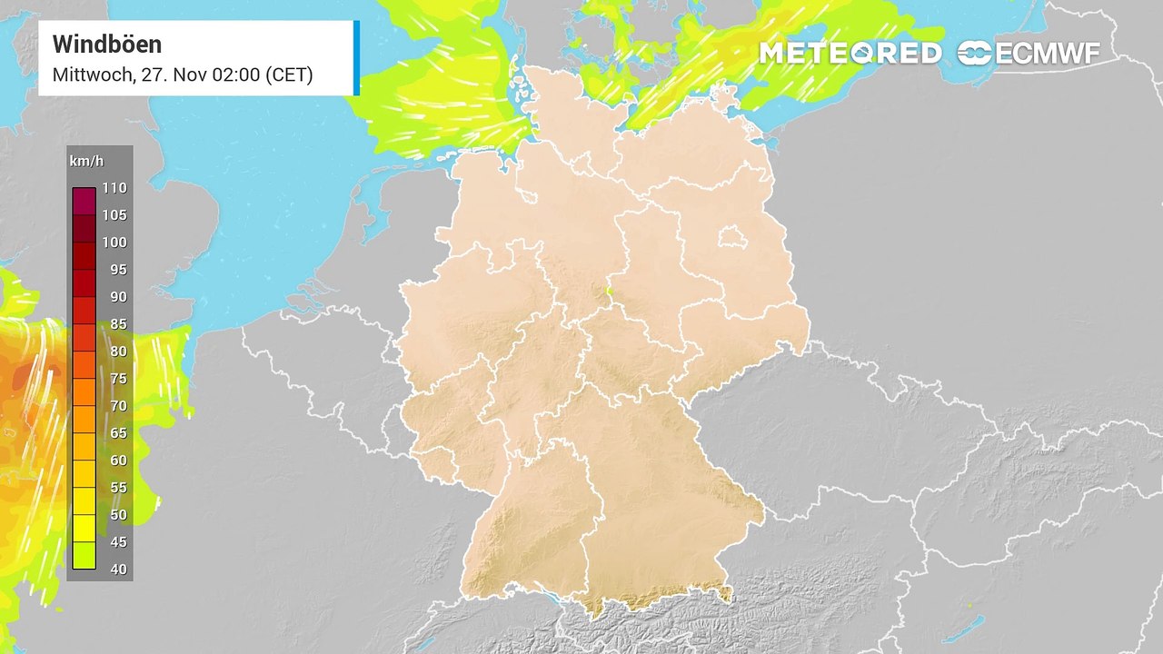 Sturmwartmung ab Mittwochnachmittag (27. November) für Teile von Deutschland!