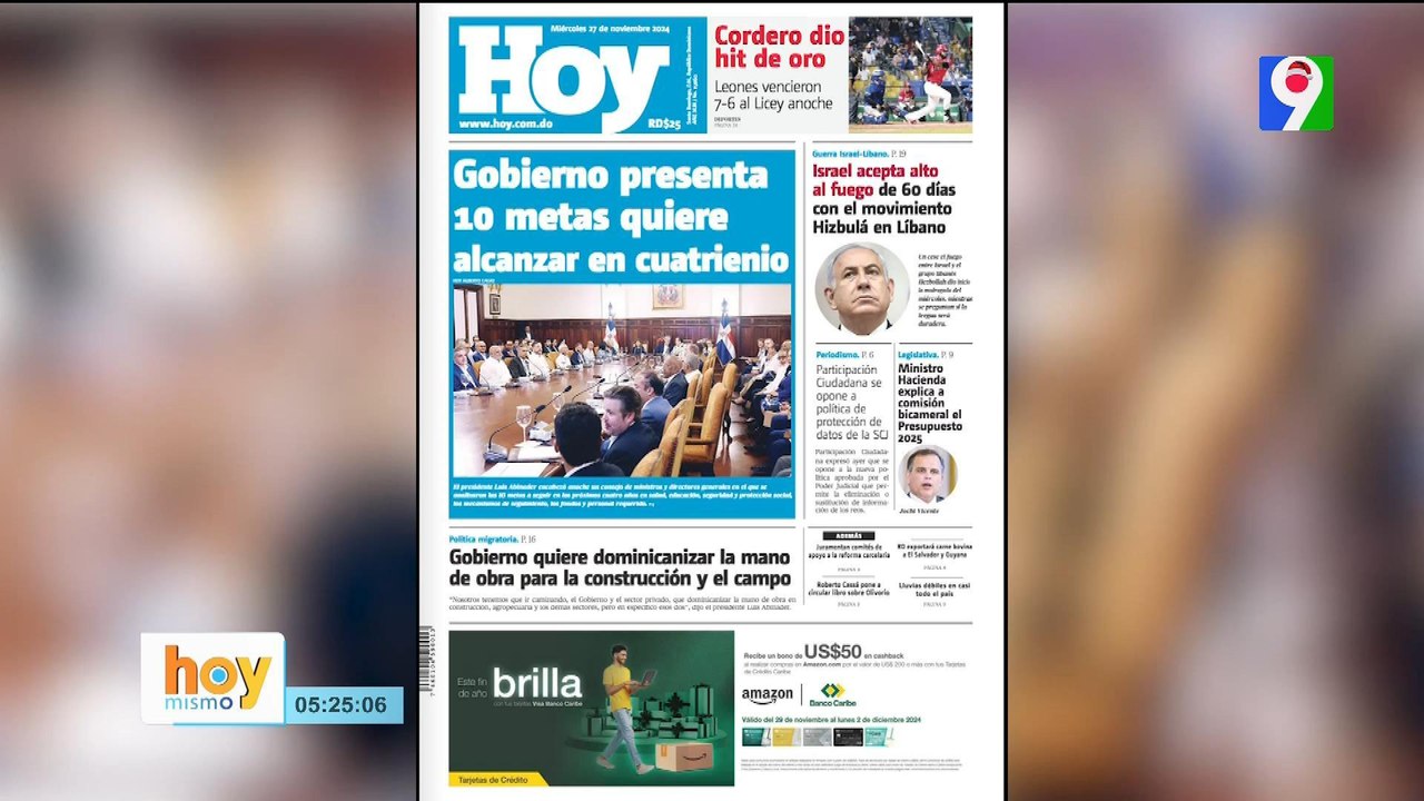 Titulares prensa dominicana miércoles 27 de noviembre 2024 | Hoy Mismo