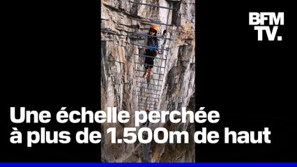 Une échelle perchée à plus de 1.500m de haut relie deux falaises en Chine