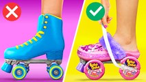 PATINS À ROULETTES EN CHEWING-GUM || Cacher des bonbons *Astuces Pauvres VS Riches par 123 GO! Like