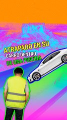 Atrapado en su carro dentro de una piscina