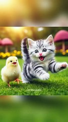 Munchie and little chicken friend 🐈🐣 #cat #ai #catlover #cutecat #story