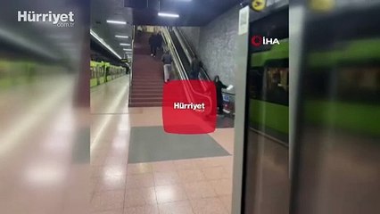 İlginç görüntü: Yürüyen merdivenlere ters binip ilerlemeye çalıştı!