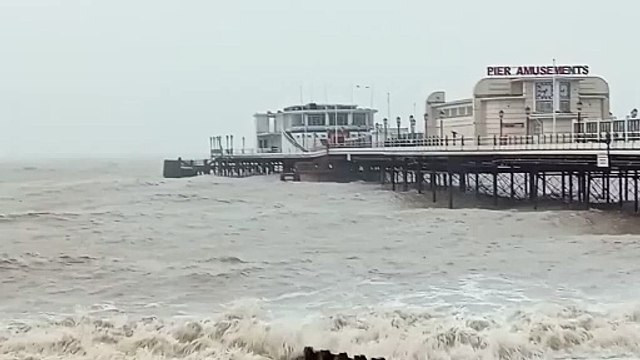 Watch waves 'crashing into and over' temporary working platforms at Worthing Pier
