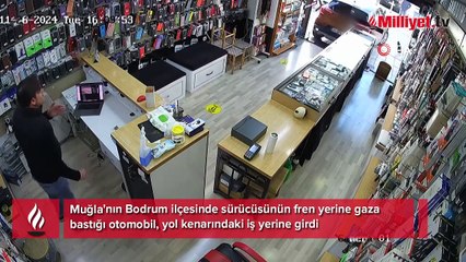 Bodrum’da otomobil, telefon mağazasına girdi