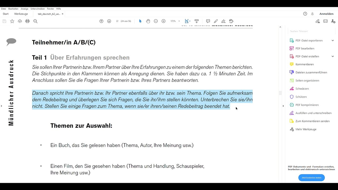 telc Deutsch B2 – Prüfung / 10 / Sprechen Teil 1 – Die Präsentation (Ablauf Tipps Beispiel)