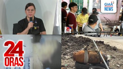 24 Oras: (Part 1) NBI, itutuloy ang paghahain ng reklamo kahit di sumipot si VP Sara bukas; Negosyanteng senior citizen, pinatay gamit ang karayom; Vintage bomb, nahukay sa gilid ng dating Nayong Pilipino, atbp.