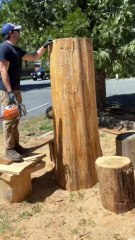 Professional wood sculptor is carving a Hiking Sasquatch out of a log!