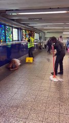 Homeless man gets angry when people wake him up cleaning around him!