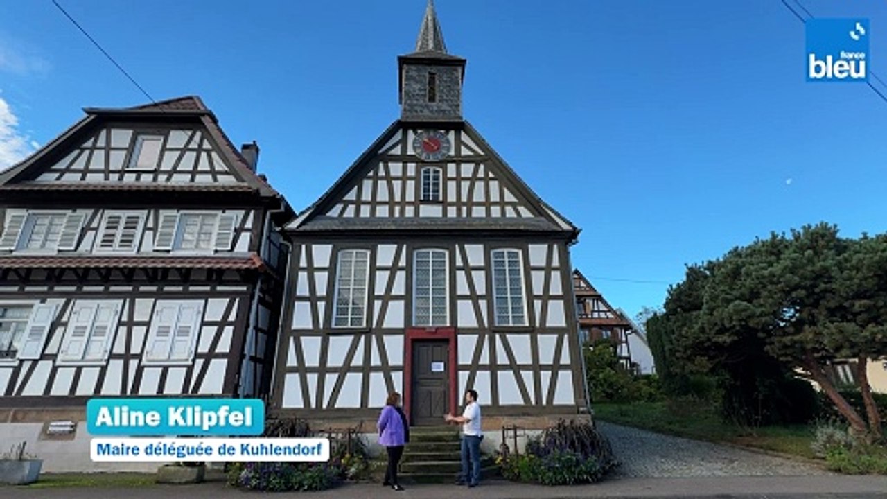 1/5 : devant l'église-mairie de Kuhlendorf avec Aline Klipfel