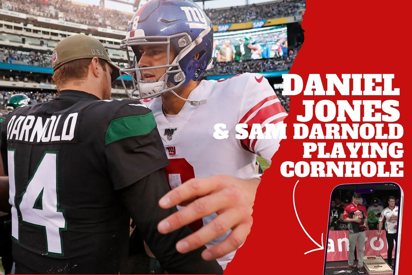 Former NY QBs Daniel Jones and Sam Darnold face off in 2020 cornhole match