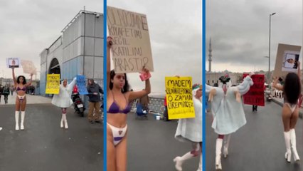 Bikinili protestolarıyla tanınan Melisa Aydınalp'ten yeni eylem: Öldüğümde kıyafetimi değil katilimi araştır