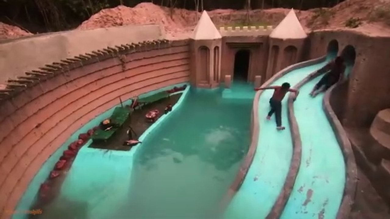 My Summer Holiday 155 Days Building 1M Dollars Water Slide Park into Underground Swimming Pool House