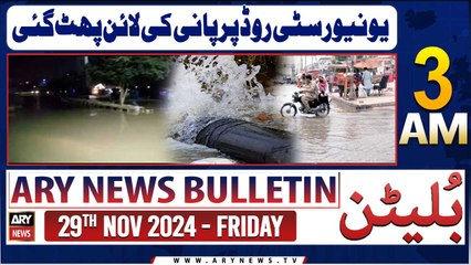 ARY News 3 AM News Bulletin | 29th Nov 2024 | University Road Par Pani Ki Line Phatt Gayi