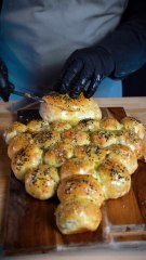 Pine Tree Pizza with Beef Meatballs and Runny Camembert