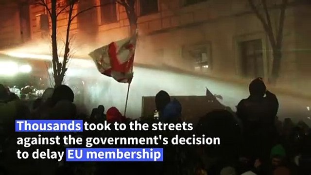 Police fire tear gas at Georgia protesters after PM delays EU bid