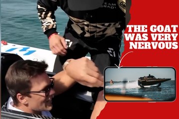Tom Brady gets very nervous as he hops on an all-electric raceboat for the very first time