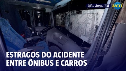 Veja os estragos da colisão entre ônibus e carros no Anel Rodoviário