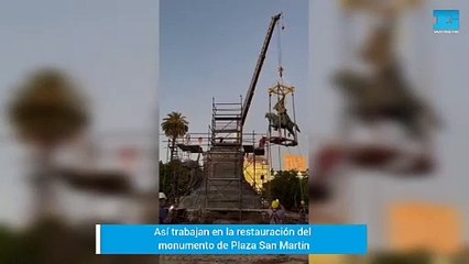 Así trabajan en la restauración del monumento de Plaza San Martín