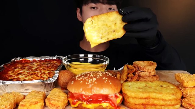 ASMR MUKBANG 🔥 FRIED CHICKEN & CHEESE BURGER & FRIES & CHICKEN NUGGETS & ONION RINGS & SPAGHETTI