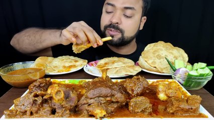 BIHARI MUTTON MASALA CURRY, SOFT LUCHI_ PURI, SPICY MUTTON GRAVY, SALAD ASMR MUKBANG EATING SHOW __