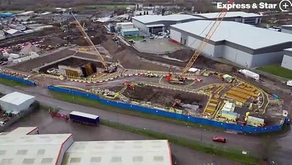 Aerial footage of the pioneering new Encyclis waste transfer site being built in Fryers Road near Bloxwich in Walsall