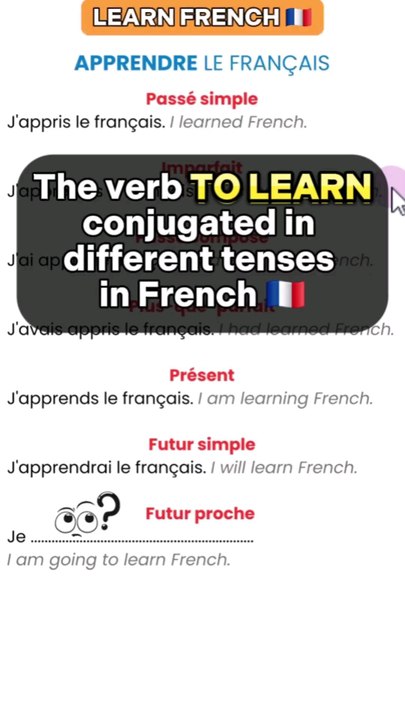 The verb apprendre conjugated in different tenses in French 🇨🇵🧠✌️| Learn French with Moh and Alain 👍 #speakfrench