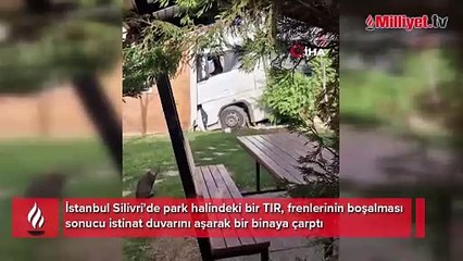 Freni boşalan TIR binaya çarptı; az kalsın faciayla bitiyordu