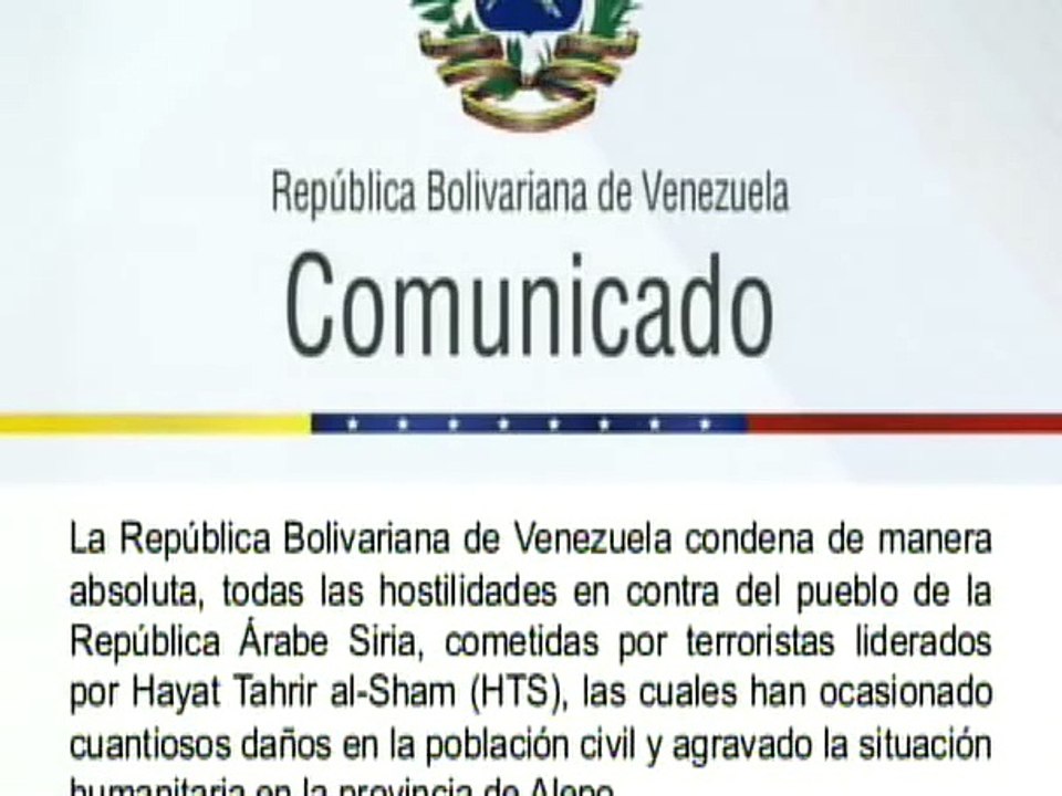 Comunicado | Venezuela condena de manera absoluta todas las hostilidades contra el pueblo de Siria