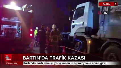 Bartın'da parti dönüşü yarış yapan araç kamyonun altına girdi