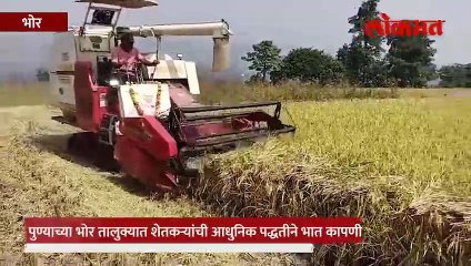 शेतीला तंत्रज्ञानाची जोड आधुनिक पद्धतीने भात कापणी पाहिली का