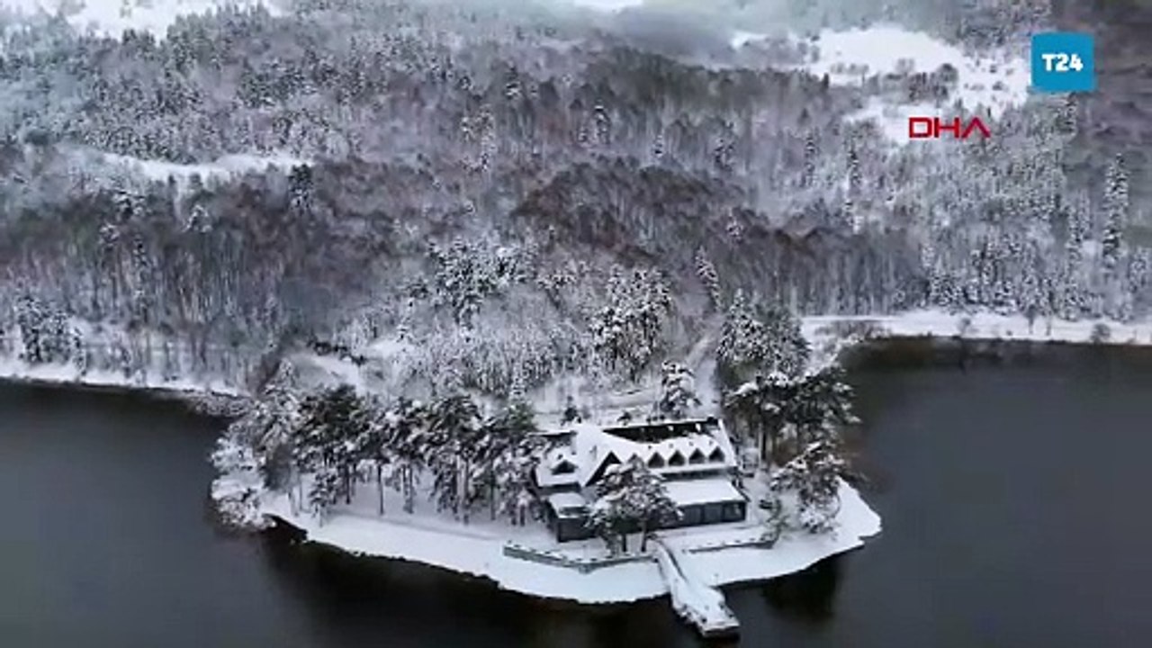 Karla kaplı Abant, havadan dronla görüntülendi