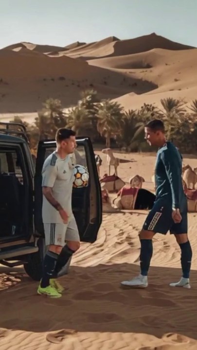 Lionel Messi and Cristiano Ronaldo playing a casual game of