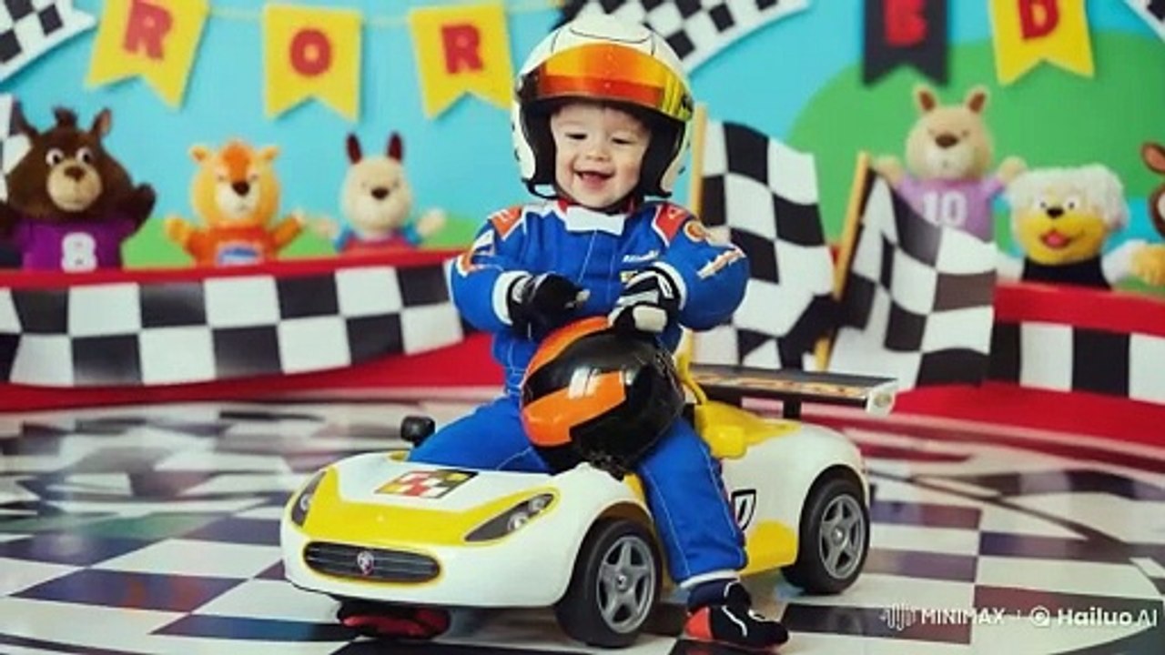 A sporty baby race car driver posing with a toy car - video Dailymotion
