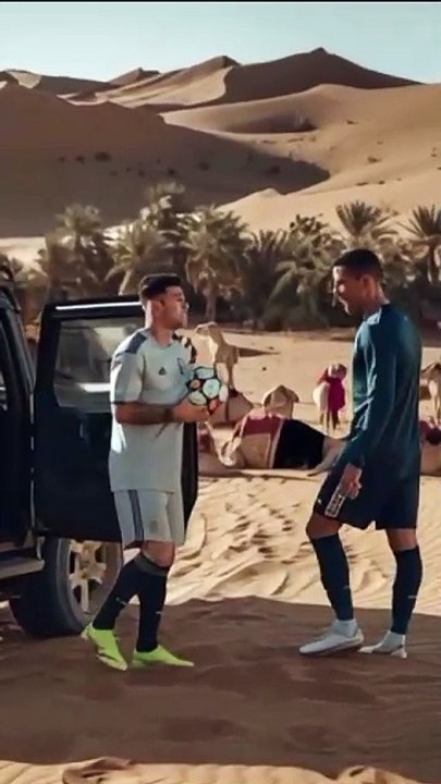 Lionel Messi and Cristiano Ronaldo playing a casual game of