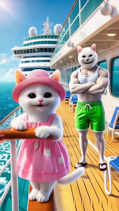 Beautiful cat couples are fight with shark.