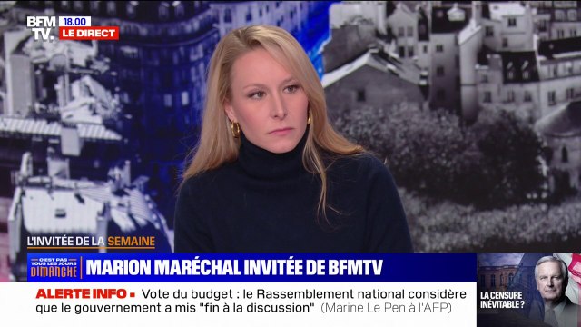 Marion Maréchal s'étonne que Michel Barnier ait attendu le week-end précédant le vote (du budget) pour découvrir qu'il fallait discuter avec le RN et ses alliés