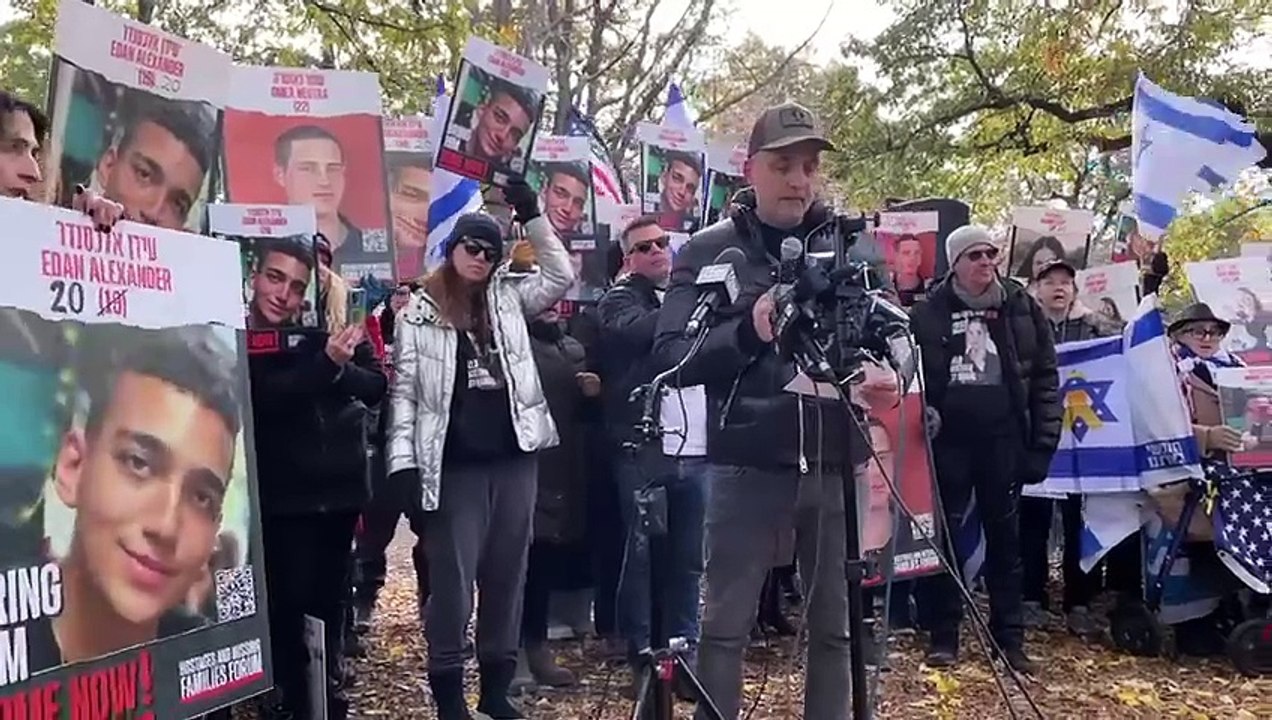 Adi Alexander, father of Israeli American Hamas-held hostage, speaks in Central Park on Dec. 1, 2024