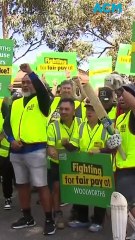 Supermarket shelves left empty as Woolworths workers picket factory