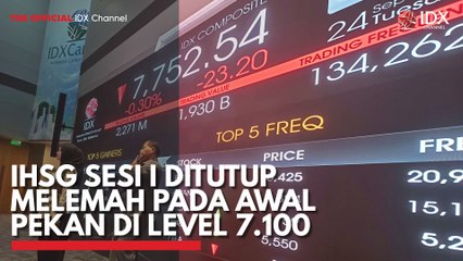 IHSG Sesi I Ditutup Melemah pada Awal Pekan di Level 7.100