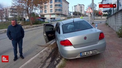 Samsun'da iki otomobilin çarpışma anı