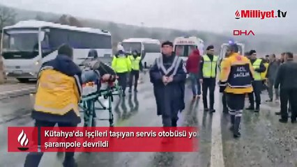 Kütahya'da işçileri taşıyan servis devrildi!