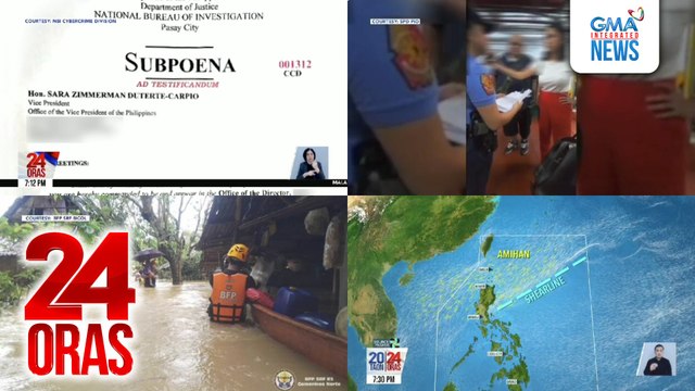 24 Oras: (Part 2) NBI, naglabas ng bagong subpoena para kay VP Sara; Neri Naig-Miranda, posibleng 'di pisikal na makadalo sa court hearing dahil nasa ospital pa; Malakas na ulan at baha, naranasan sa Bicol at ilan pang lugar, atbp.