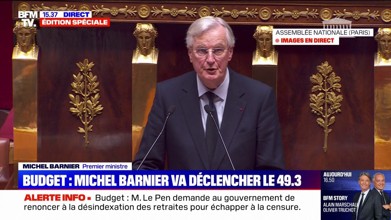 "Nous sommes parvenus à un moment de vérité": Michel Barnier annonce à l'Assemblée qu'il recourt au 49.3 pour faire adopter le budget de la Sécurité sociale